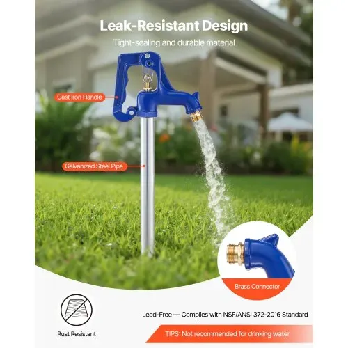 VEVOR Frostsicherer Hofhydrant, 1595 mm, Außenwasserhahn mit 91,4 cm Eingrabetiefe, G 3/4 Zoll Rohranschluss & Schlauchkupplung, bleifreier Hydrant für die Bewässerung von Garten & Bauernhof – Bild 2