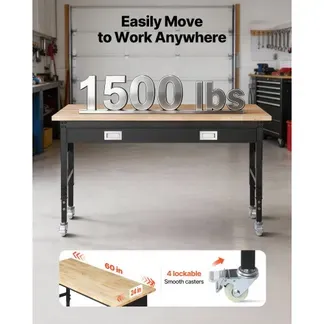 VEVOR Werkbank 1524×610 mm, Arbeitstisch 680 kg, Werktisch 760-1010 mm Höhenverstellbar, Garagentisch mit Schublade, Steckdose, Rollen & Lochwand, Werkstatttisch für Garage, Werkstatt, Büro VEVOR Werkbank 1524×610 mm, Arbeitstisch 680 kg, Werktisch 760-1010 mm Höhenverstellbar, Garagentisch mit Schublade, Steckdose, Rollen & Lochwand, Werkstatttisch für Garage, Werkstatt, Büro