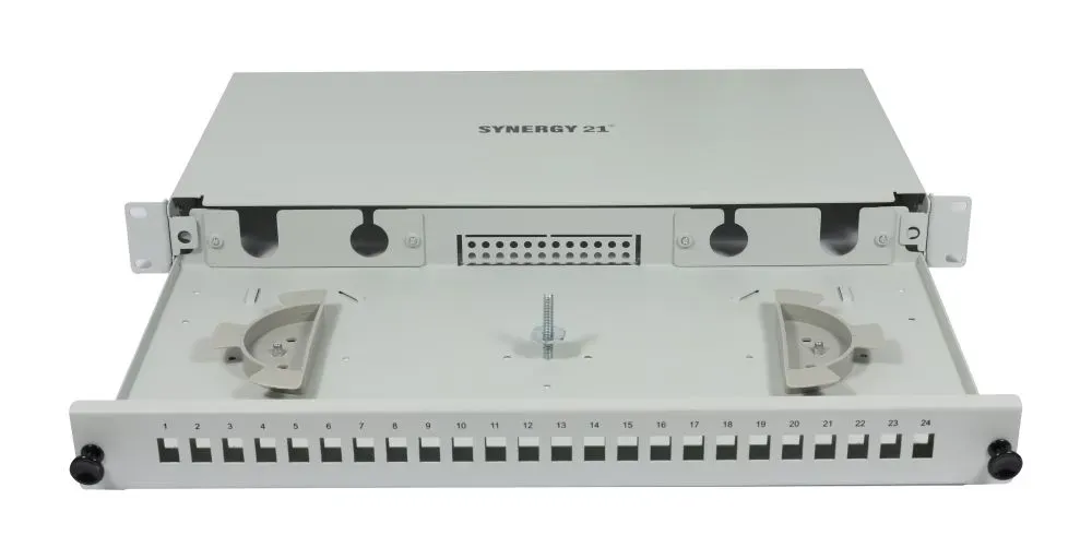 LWL-Patchpanel für 24xLC-Duplex-Buchsen, 19"/1HE, ohne LC-Kupplungen, Lichtgrau, Synergy 21, – Bild 3