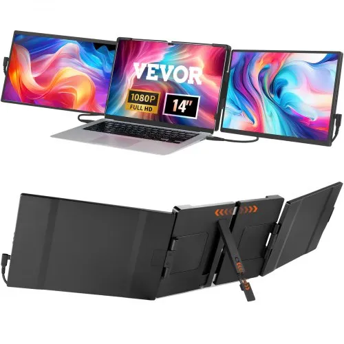 VEVOR Tragbarer Laptop-Bildschirm-Extender, 14 Zoll FHD 1080P IPS Dreifach-Erweiterungsmonitor für 13-17 Zoll Laptops, schwenkbarer tragbarer Monitor mit USB-C/USB-A/Mini-HDMI-Anschluss, kompatibel mit Mac/Wins/Android/Switch/PS5 VEVOR Tragbarer Laptop-Bildschirm-Extender, 14 Zoll FHD 1080P IPS Dreifach-Erweiterungsmonitor für 13-17 Zoll Laptops, schwenkbarer tragbarer Monitor mit USB-C/USB-A/Mini-HDMI-Anschluss, kompatibel mit Mac/Wins/Android/Switch/PS5