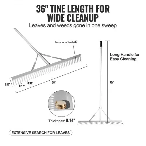 VEVOR Landschaftsrechen, 91,4cm Kopf, Aluminium-Landschaftsrechen, 190,5cm, verstellbarer Griff – Bild 2