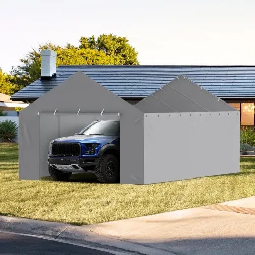 VEVOR Carport-Garagenzelt Seitenwand 606 x 398 x 308 cm, Garagenzelt-Unterstandplane, strapazierfähig, wasserdicht und UV-geschützt, grau (Oberteil und Rahmen nicht im Lieferumfang enthalten) – Bild 7