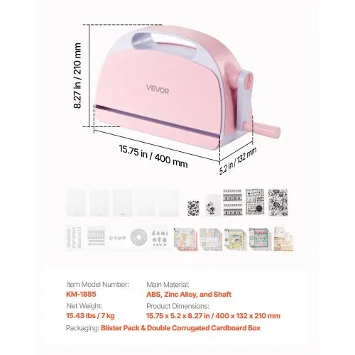 VEVOR Manuelle Stanz- & Prägemaschine, 229 mm, Tragbares Stanzmaschinen-Set mit Stanzformen, Prägefoldern, Papierbögen, Schneideplatten, für Scrapbooking, Kartenherstellung & Bastelarbeiten – Bild 6