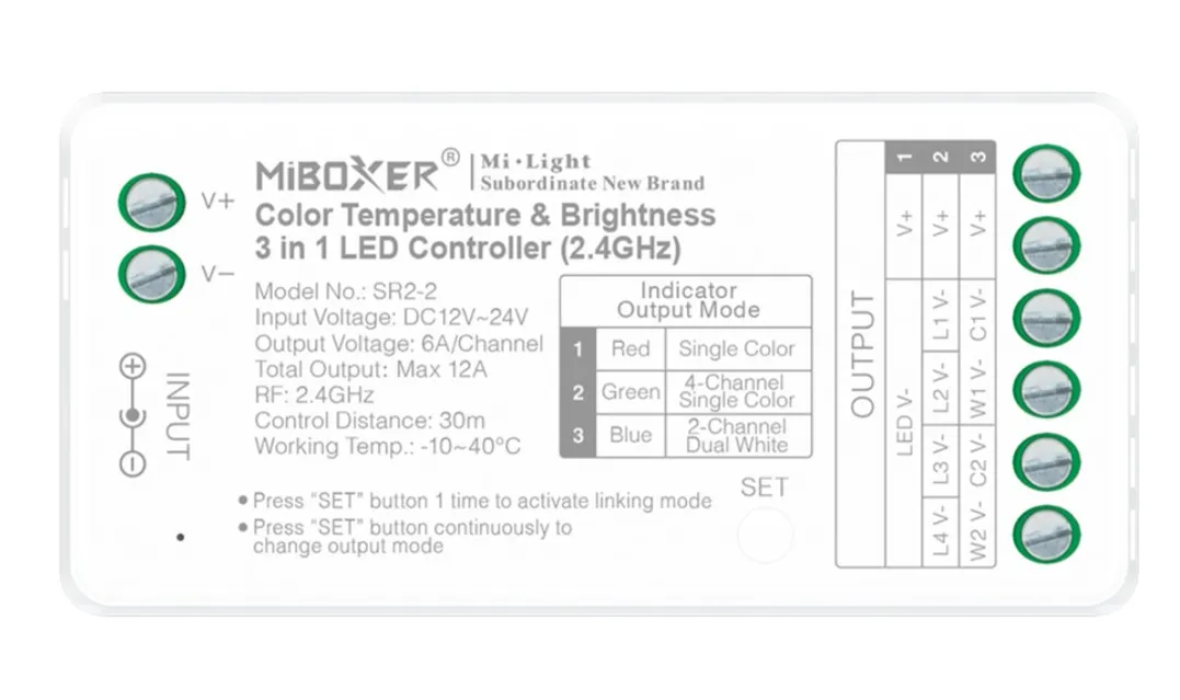 MiBoxer SR2-2 LED Controller 3in1 (Single+CCT(dual white)) DC12/24V 2,4G MiBoxer SR2-2 LED Controller 3in1 (Single+CCT(dual white)) DC12/24V 2,4G