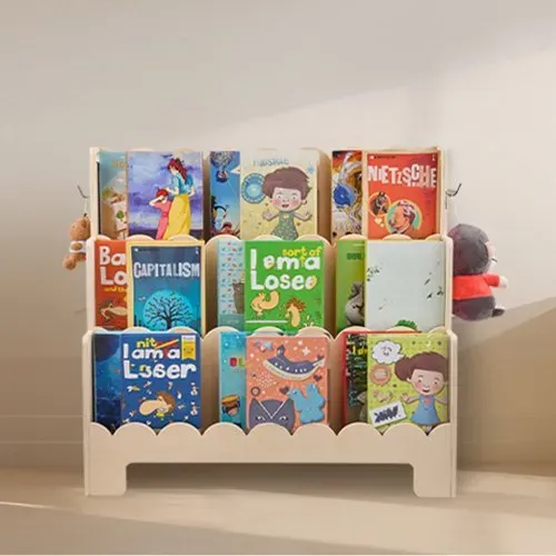 VEVOR Montessori Bücherregal 3-stöckiges Kinderbücherregal mit Wellenschliff, nach vorne gerichtetes Büchergestell mit Doppelhaken, Babybücherregal Kinderzimmerregal für Vorschule Kindergarten – Bild 7
