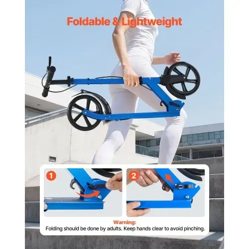 VEVOR Scooter (2 Räder) ab 8 Jahren, Cityroller Kinderroller Straßenroller mit höhenverstellbarem Lenker & rutschfestem Deck & Handbremse, faltbarer Tretroller bis zu 100 kg, Schwarz + Blau – Bild 5