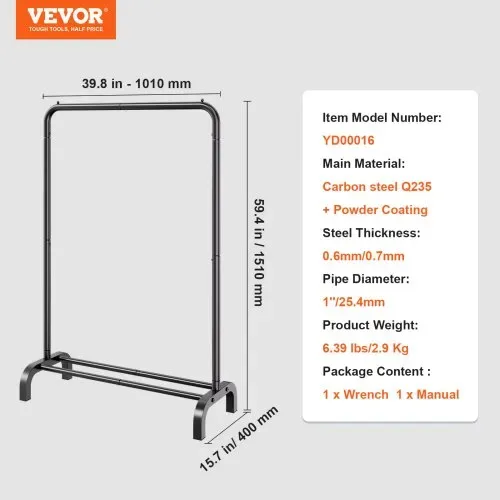 VEVOR Kleiderständer Garderobenständer 1 Kleiderstange, Strapazierfähiger Kleiderständer Schwarz 400 x 1010 x 1510 mm Kleiderständer für Schlafzimmer, Wäscheraum, Ankleidezimmer, Eingang usw. – Bild 6