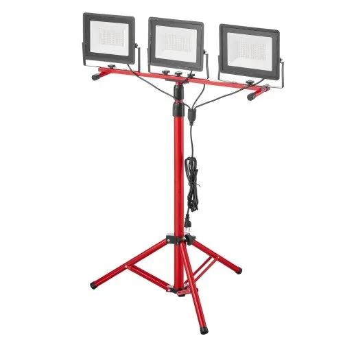 VEVOR Baustrahler LED mit Stativ, 15000 Lumen, 6000-6500K Arbeitsleuchte mit drei Köpfen, Einzelschalter, und 3,3 m Netzkabel, für Baustellenbau im Innen- und Außenbereich, IP65 wasserdicht – Bild 10