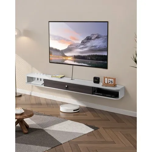 VEVOR TV Schrank hängend Wandhalterung, Fernsehschrank mit Kabelloch, schwebendes TV-Regal mit Stauraum für DVD-Player Kabelbox Spielekonsole, Hängeschrank 52 kg belastbar Weiß 180 cm Länge VEVOR TV Schrank hängend Wandhalterung, Fernsehschrank mit Kabelloch, schwebendes TV-Regal mit Stauraum für DVD-Player Kabelbox Spielekonsole, Hängeschrank 52 kg belastbar Weiß 180 cm Länge