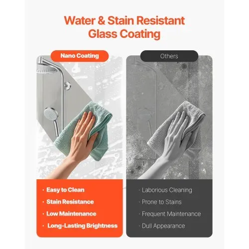 VEVOR rahmenlose Badewannen Duschtür (864 x 1397 mm / B x H) halbe platzsparende Duschtür für Badewanne, 180° drehbare Tür aus gehärtetem Glas, Duschglastür (6 mm Glasdicke), Schwarz – Bild 2
