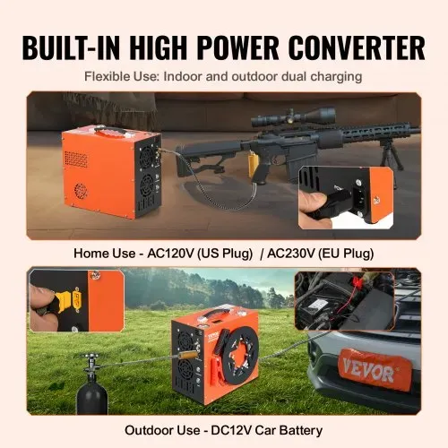 VEVOR PCP-Luftkompressor, 4500 PSI/30 MPa tragbarer PCP-Luftgewehrkompressor – Eingebautes Wasser- und Lüfterkühlsystem, Auto-Stopp DC12 V/AC230 V Paintball-Tankkompressor für Luftgewehr, Tauchflasche – Bild 3
