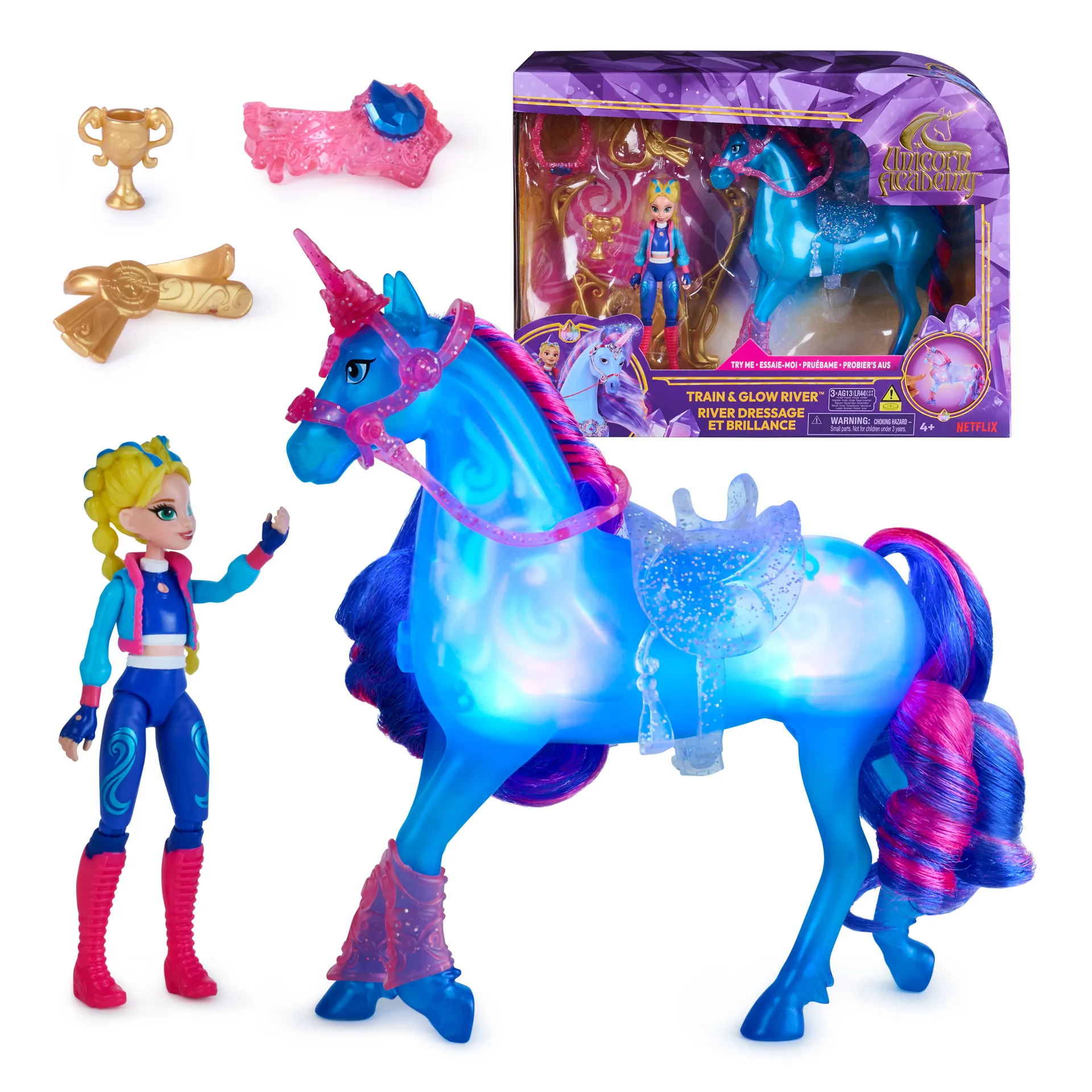 Unicorn Academy – Train and Glow River mit Isabel Set, ca 12 cm Originalfiguren zur Netflix Serie, mit Leuchtfunktion und Trainingszubehörteilen Unicorn Academy – Train and Glow River mit Isabel Set, ca 12 cm Originalfiguren zur Netflix Serie, mit Leuchtfunktion und Trainingszubehörteilen