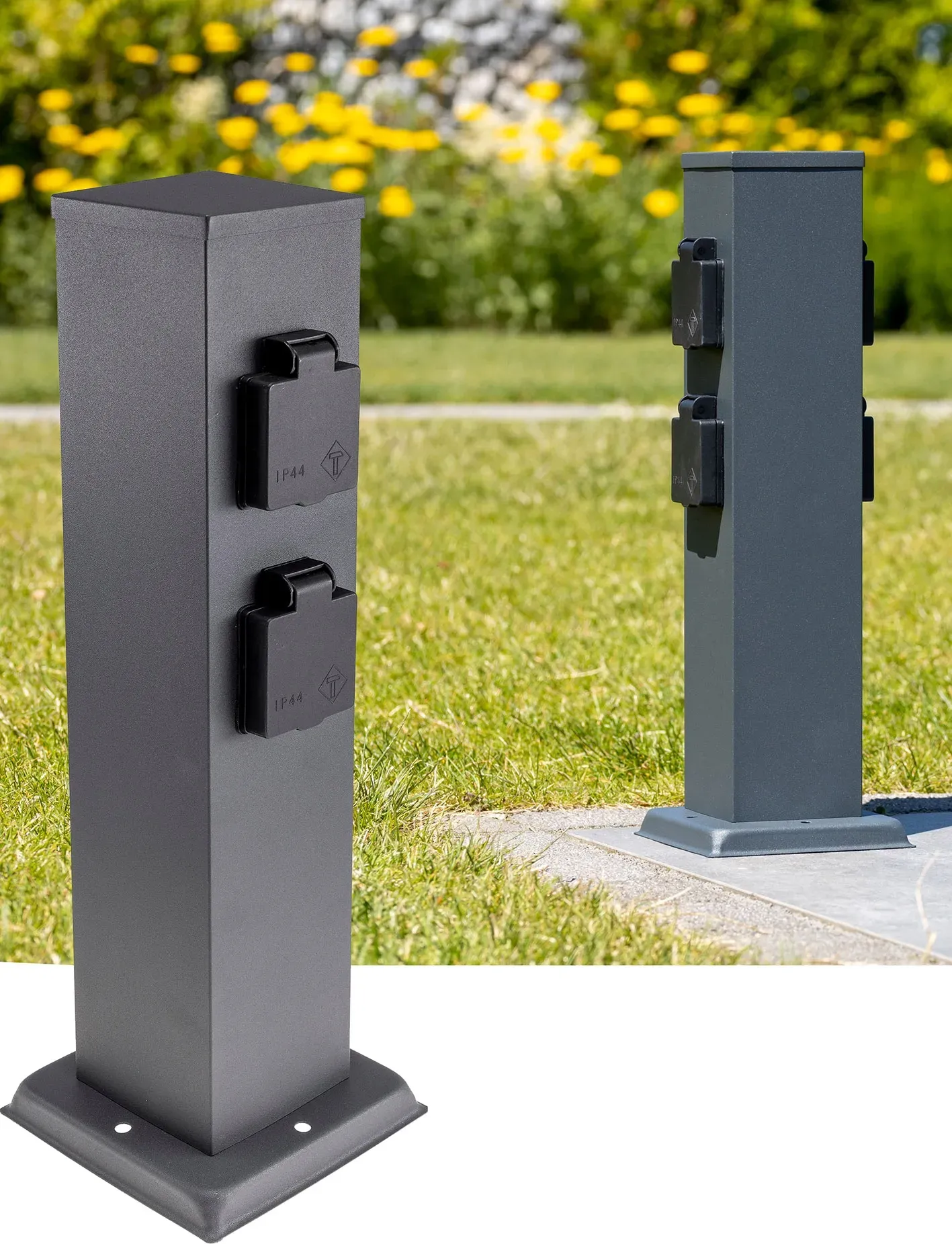 Steckdosensäule 4-fach, IP44, Anthrazit 250V~/ 16A, 13x13x40cm Steckdosensäule 4-fach, IP44, Anthrazit 250V~/ 16A, 13x13x40cm
