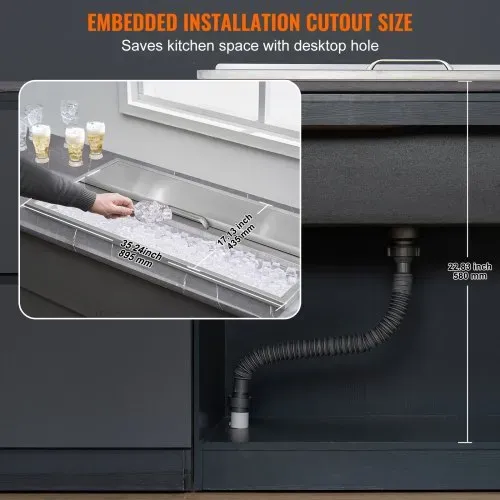 VEVOR 95,66 L Drop-in-Eisbox, 913 x 456 x 358 mm Edelstahl-Eiskühler, Kommerzieller Eisbehälter mit Schiebedeckel, Eingebaute Eisspeichertruhe, Abflussrohr & Ablassstopfen im Lieferumfang Enthalten – Bild 5