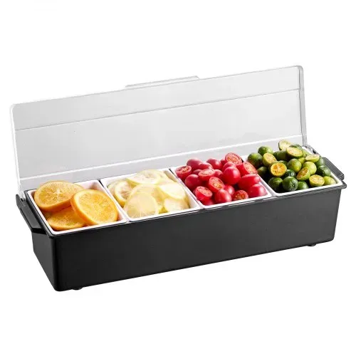 VEVOR gekühlter Gewürzbehälter Zutatenbehälter mit 4 Fächern (800 ml x 4) Präsentationsständer mit Deckel Pizzastation Pizza Belagstation Obstschachtel Servieren von Tacos Salat Obst – Bild 8