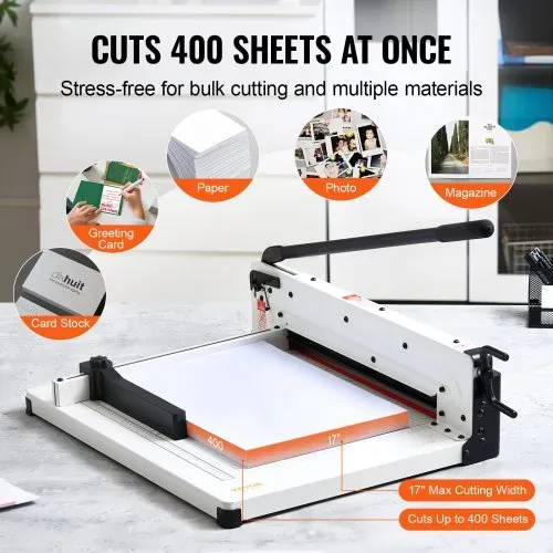 VEVOR Papierschneider manuelle Schneidemaschine (bis A3 Papier, 400 Blatt Kapazität), Papierschneidemaschine Hebelschneider, Guillotine-Schere für Papier höchste Präzision Büro Zuhause Schule – Bild 2
