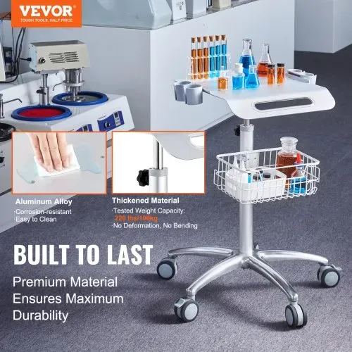 VEVOR Medizinischer Wagen, Salonwagen mit Rädern, Mobiler Rollwagen 68-109 cm Höhenverstellbar, Salonstationen aus Metall für Friseure, Rollender Desktop-Laborwagen für Klinik, Schönheit und Salon VEVOR Medizinischer Wagen, Salonwagen mit Rädern, Mobiler Rollwagen 68-109 cm Höhenverstellbar, Salonstationen aus Metall für Friseure, Rollender Desktop-Laborwagen für Klinik, Schönheit und Salon