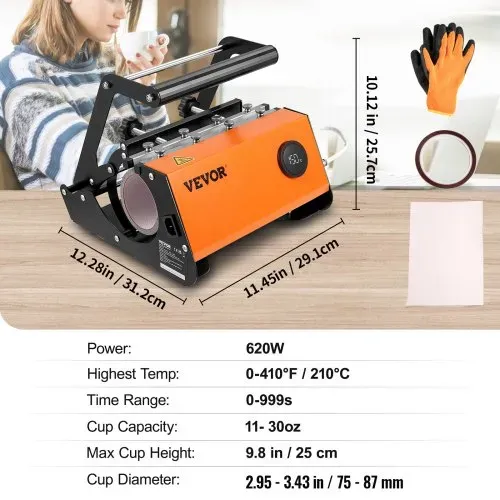 VEVOR Becher Sublimationspresse 600 W Becher Bedrucken Sublimationspresse 0,33-0,89 L Becher Hitzepresse Becherpresse DIY Keramik / Edelstahl / – Bild 6