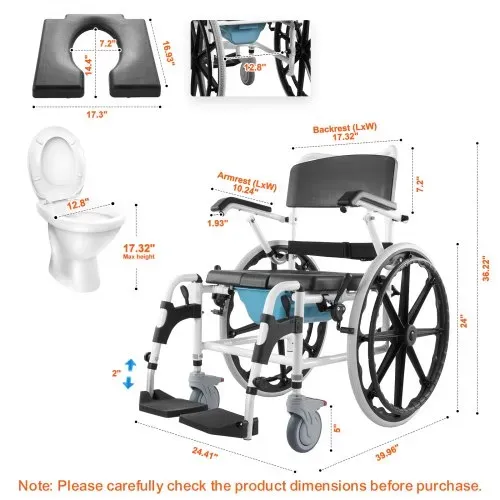 VEVOR Duschrollstuhl, 17,5 Zoll breiter Badezimmerrollstuhl aus Aluminiumlegierung für die Innendusche, verstellbarer Duschrollstuhl mit Bremse für behinderte Erwachsene, 300 lbs Tragkraft, Dusch-/Toiletten-/Transportstuhl VEVOR Duschrollstuhl, 17,5 Zoll breiter Badezimmerrollstuhl aus Aluminiumlegierung für die Innendusche, verstellbarer Duschrollstuhl mit Bremse für behinderte Erwachsene, 300 lbs Tragkraft, Dusch-/Toiletten-/Transportstuhl