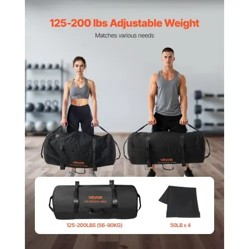 VEVOR Workout-Sandsack, strapazierfähige Powerbags Sandsack-Trainingstasche mit Griffen, einstellbar 56-90 kg für Fitness-Krafttraining, Cross-Training, Fitnessstudio-Übungen, Schwarz (ungefüllt) – Bild 4
