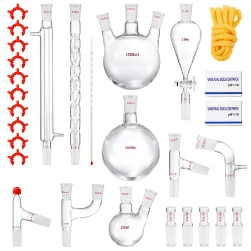 VEVOR Labor-Destillationsset, 3,3-Boro-Laborglas-Destillationsset mit 24- und 40-Verbindungen, 1000-ml-Destillationsgeräte-Set für Ätherische Öle, 29-teiliges Set mit Glaswaren – Bild 10
