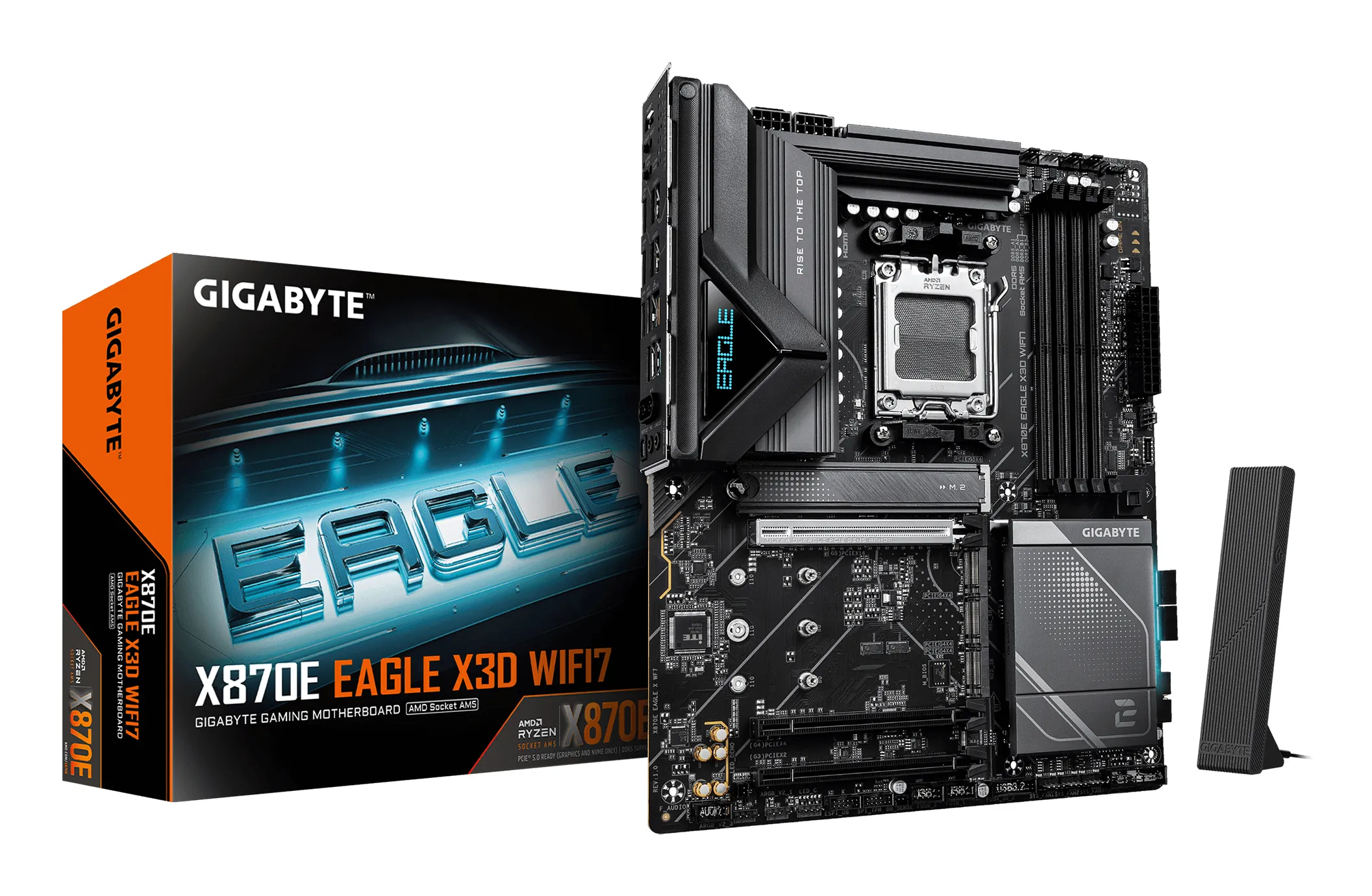 GIGABYTE X870E EAGLE X3D WIFI7 Mainboard – Unterstützt AMD Ryzen 9000 CPUs, digitales 14+2+2-Phasen-VRM, bis zu 9000 Hz DDR5 (OC), 1× PCIe 5.0 + 3× PCIe 4.0, Wi-Fi 7, 5-GbE-LAN, USB 4 GIGABYTE X870E EAGLE X3D WIFI7 Mainboard – Unterstützt AMD Ryzen 9000 CPUs, digitales 14+2+2-Phasen-VRM, bis zu 9000 Hz DDR5 (OC), 1× PCIe 5.0 + 3× PCIe 4.0, Wi-Fi 7, 5-GbE-LAN, USB 4