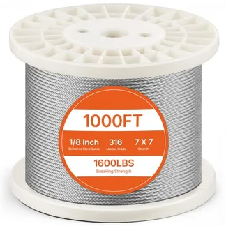 VEVOR Drahtseil-Set, Ф3,18mmx305m, 316 Edelstahlkabel mit Schneider und Handschuhen, 7,1kN Bruchfestigkeit, 7 x 7 Litzen, Bauqualität für Handläufe, Treppen, Terrassen, Zäune im Freien VEVOR Drahtseil-Set, Ф3,18mmx305m, 316 Edelstahlkabel mit Schneider und Handschuhen, 7,1kN Bruchfestigkeit, 7 x 7 Litzen, Bauqualität für Handläufe, Treppen, Terrassen, Zäune im Freien