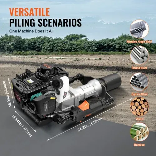 VEVOR 37,77 ccm Benzinbetriebener T-Pfostenrammer, 4-Takt-Zaunpfahlramme mit Benzinmotor, mit 2 Pfosten-Rammköpfen (55/70 mm), tragbarer 1000-W-Pfostenramme für Bauernhöfe, Ranchzäune, Straßenverbesserungen – Bild 5