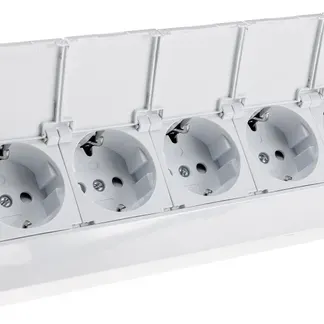 5-fach Steckdosenblock, weiß 250V~/ 16A, Aufbaumontage mit Klappen 5-fach Steckdosenblock, weiß 250V~/ 16A, Aufbaumontage mit Klappen