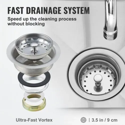 VEVOR Edelstahl Spültisch Gewerbliche Spülbecken 533,4x457x1041mm Wasserhahn – Bild 4