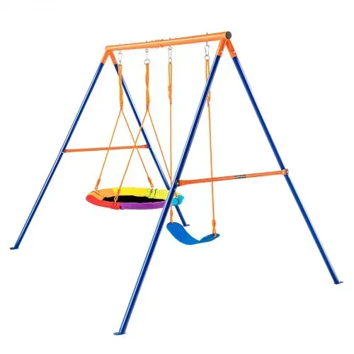 VEVOR Schaukel-Sets für den Garten, 200 kg Tragkraft, mit 1 Tellerschaukelsitz, 1 Gurtschaukelsitz, robustem A-Rahmen-Schaukelständer aus Metall und verstellbarem Seil, Schaukel-Set für den Außenbereich für Kinder – Bild 10