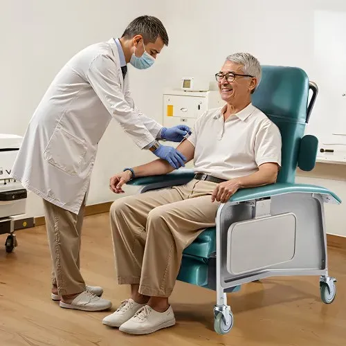 VEVOR Medizinischer Liegestuhl, Geri-Stuhl mit 4 Positionen, Patientenstuhl mit 4 Rädern, weich gepolstertem Sitz und 2 Tabletts für Krankenhaus, Pflegeheim, geriatrische häusliche Pflege – Bild 7