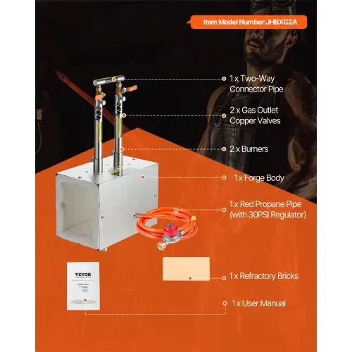 VEVOR tragbare Propangas-Schmiede mit 2 Brenner 1427 °C, Hufschmiede Schmiedeofen mit quadratischer Form, Edelstahl, Gasschmiedewerkzeuge und -ausrüstung, Schmelzofen Verwendung zum Metallschmieden – Bild 6