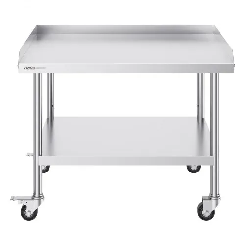 VEVOR Arbeitstisch aus Edelstahl, gewerblicher Arbeitstisch zur Lebensmittelzubereitung mit 4 Rädern, Lenkrollen, 3-seitiger Spritzschutz, 762 x 914 x 762 mm Arbeitstisch für Restaurants, Hotels – Bild 10