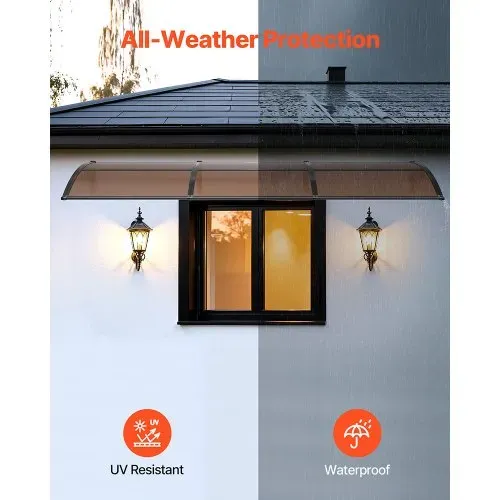 VEVOR Vordach für Haustür 965x2975 mm, Pultbogenvordach, Pultvordach mit Entwässerung & ABS-Halterung, Regen-, Schnee- & Sonnenschutz, Polycarbonat-Türüberdachung für Veranda & Terrasse, Braun – Bild 2