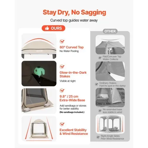 VEVOR Campingzelt, 182,88x182,88x219,4 cm, Pop-up-Zelt mit ausziehbarer Markise, tragbares Partyzelt für 4-6 Personen, inkl. Tragetasche & Seitenwänden, für Terrasse & Outdoor-Aktivitäten, Beige – Bild 3
