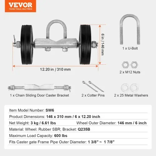 VEVOR Schiebetor-Set 32–50 mm, Rolltor-Hardware-Set, universelle Schiebetorrollen, Hochleistungs-Schiebetor-Führungsrolle für Schiebetore und Rolltüren, max. Tragkraft 272 kg, schwarz – Bild 6