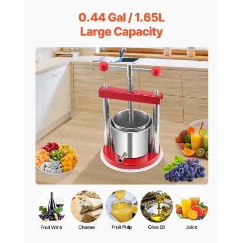 VEVOR Obstweinpresse Obstmühle Apfelmühle (1,65 L) mit 2 Edelstahlfässer, manueller Entsafter, Apfelweinpresse Saftpresse Apfelpresse Traubenpresse Olivenölpresse mit T-Griff für Küche – Bild 2