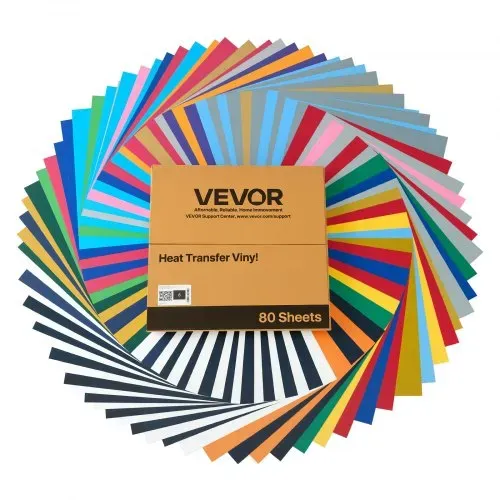 VEVOR Vinylfolie Wärmeübertragung Transferfolie (304,8 x 304,8 mm) 80 Blätter, verschiedene Farben, Plotterfolie kompatibel mit Schneidemaschinen, Aufbügelfolie für T-Shirts Kissen Hüte – Bild 10