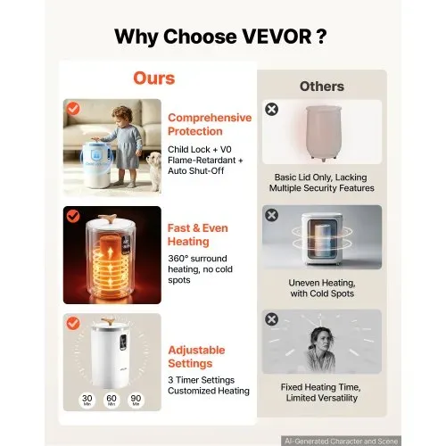 VEVOR Handtuchwärmer Eimer Wärmegerät 20 L mit LED-Anzeige & Einstellung (Timer & Temperatur) & Sicherheitsschloss, Towel Warmer für Badezimmer Waschküche Boden, zum Wärmen von Decken, Pyjamas – Bild 5
