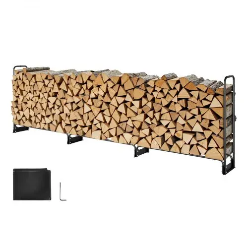 VEVOR Kaminholzregal Metall 386x36x117cm Brennholzregal Stahlrahmen Pulverbeschichtet Kaminholzunterstand 400kg mit Wasserdichter Abdeckung Stapelhilfe Holzunterstand für Veranda Garten Terrasse Hof – Bild 8