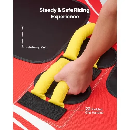 VEVOR Towable Tube für Boote, Wassersport-Schleppreifen für 4 Personen, bis 308 kg Tragfähigkeit, mit 2 Zugpunkten, Nylonhülle, Gepolsterten Griffen und Sicherheitsventil, für Seen, Flüsse, Rot – Bild 5