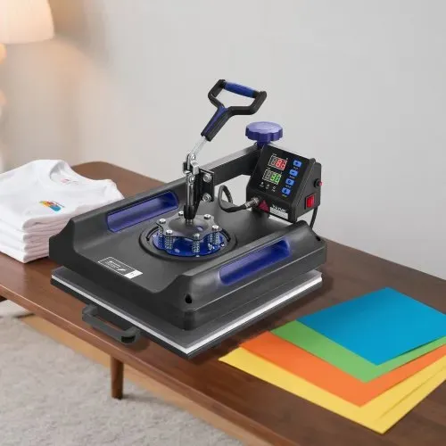 VEVOR Hitzepresse, 15 x 15 Zoll, 5-in-1-Wärmeübertragungsmaschine mit 30-oz-Tumbler-Presse, 360° wegschwenkbares digitales T-Shirt-Pressen, Teflonbeschichtung, für T-Shirts/Tassen/Hüte/Teller, Schwarz+Blau – Bild 7