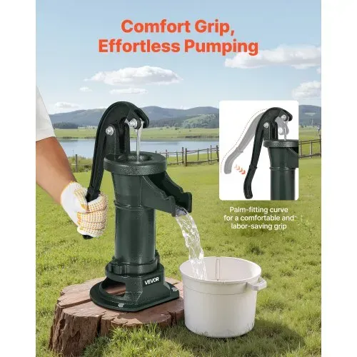 VEVOR Schwengelpumpe Antik Vintage, 7,6 m Förderhöhe, Nostalgiepumpe aus Gusseisen, Brunnenpumpe, Handpumpe NPT 1-1/4 Zoll Anschluss, Gartenpumpe, für Garten, Teich, Hof, Bauernhof, Grün – Bild 3