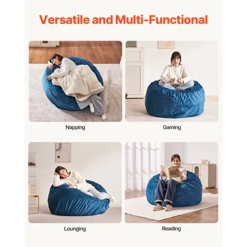 VEVOR runder Sitzsack Sitzkissen Bean Bag Erwachsene (1168 x 1168 x 635 mm) mit abnehmbarem & waschbarem Bezug, gefüllt mit niederländischem Samt & hochdichtem Schaumstoff, für Schlafzimmer Blau – Bild 5