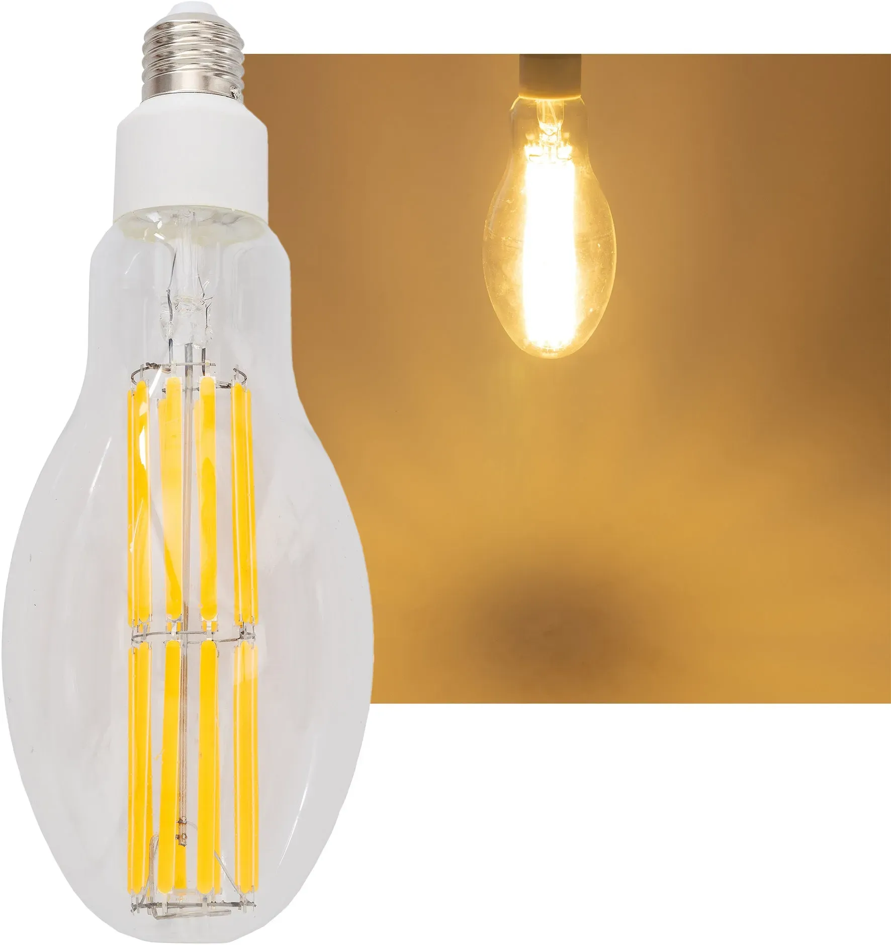 LED Filament-Lampe E27 50W “FHE-50” 7841lm, 2700K, warmweiß, ØxH 9x24cm LED Filament-Lampe E27 50W “FHE-50” 7841lm, 2700K, warmweiß, ØxH 9x24cm