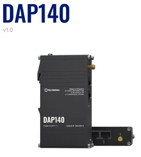 Teltonika · Accesspoint · DAP140 · 2×1 · Wi-Fi 4 · 300Mbit · 2x 10/100 · DIN Rail Teltonika · Accesspoint · DAP140 · 2×1 · Wi-Fi 4 · 300Mbit · 2x 10/100 · DIN Rail