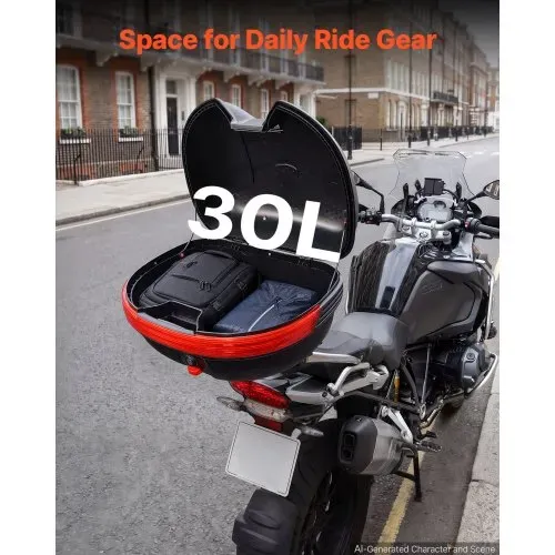 VEVOR Motorrad-Topcase 30 L aus PP Universeller, Abschließbarer Motorradkoffer Schwarz, Ergonomische Rückenlehne für Mehr Komfort, mit Roter Reflektor Schloss 2 Schlüssel, IPX4-Spritzwasserschutz – Bild 2