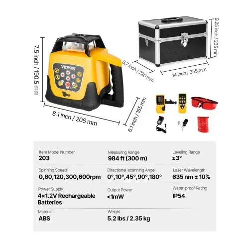 VEVOR Rotationslaser-Wasserwaagen-Set mit Stativ & Messlatte, roter Strahl, 300 m Reichweite, Neigung einstellbar, 360-Grad-Drehung, flexibler Scanwinkel, mit Fernbedienungsempfänger & Tragetasche – Bild 6