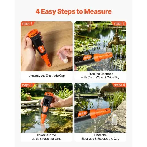 VEVOR TDS-Messgerät, Messbereich 0–9990 ppm, EC/TDS-Mehrparametermessung, Digitales Wassermessgerät mit Automatischer Zeitregelung, Übersichtliches VA-Display, für Trinkwasserqualitätsprüfung – Bild 4